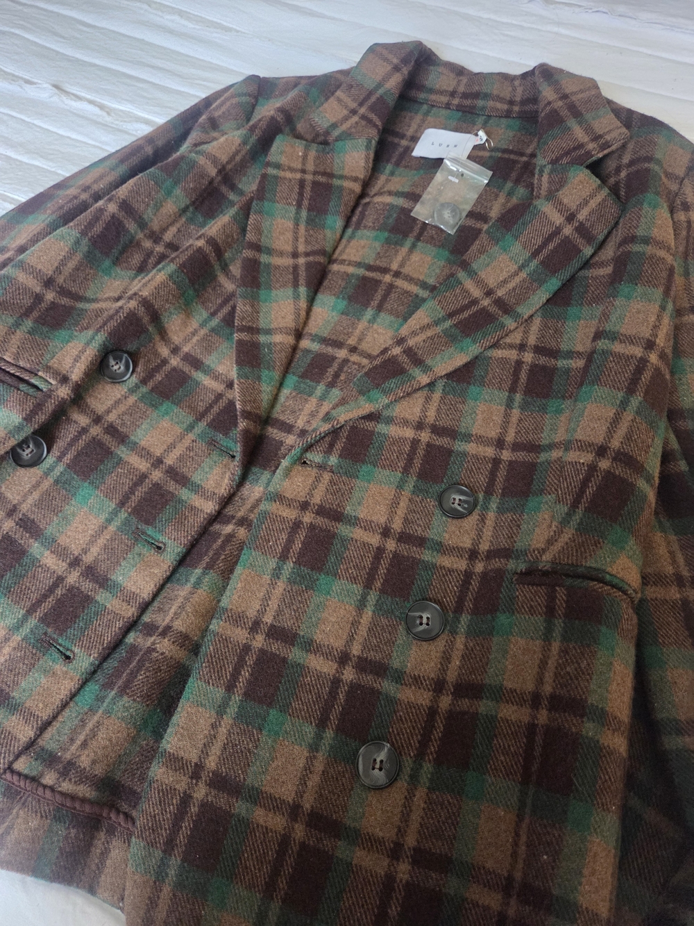 Lush Brown & Green Plaid Blazer
